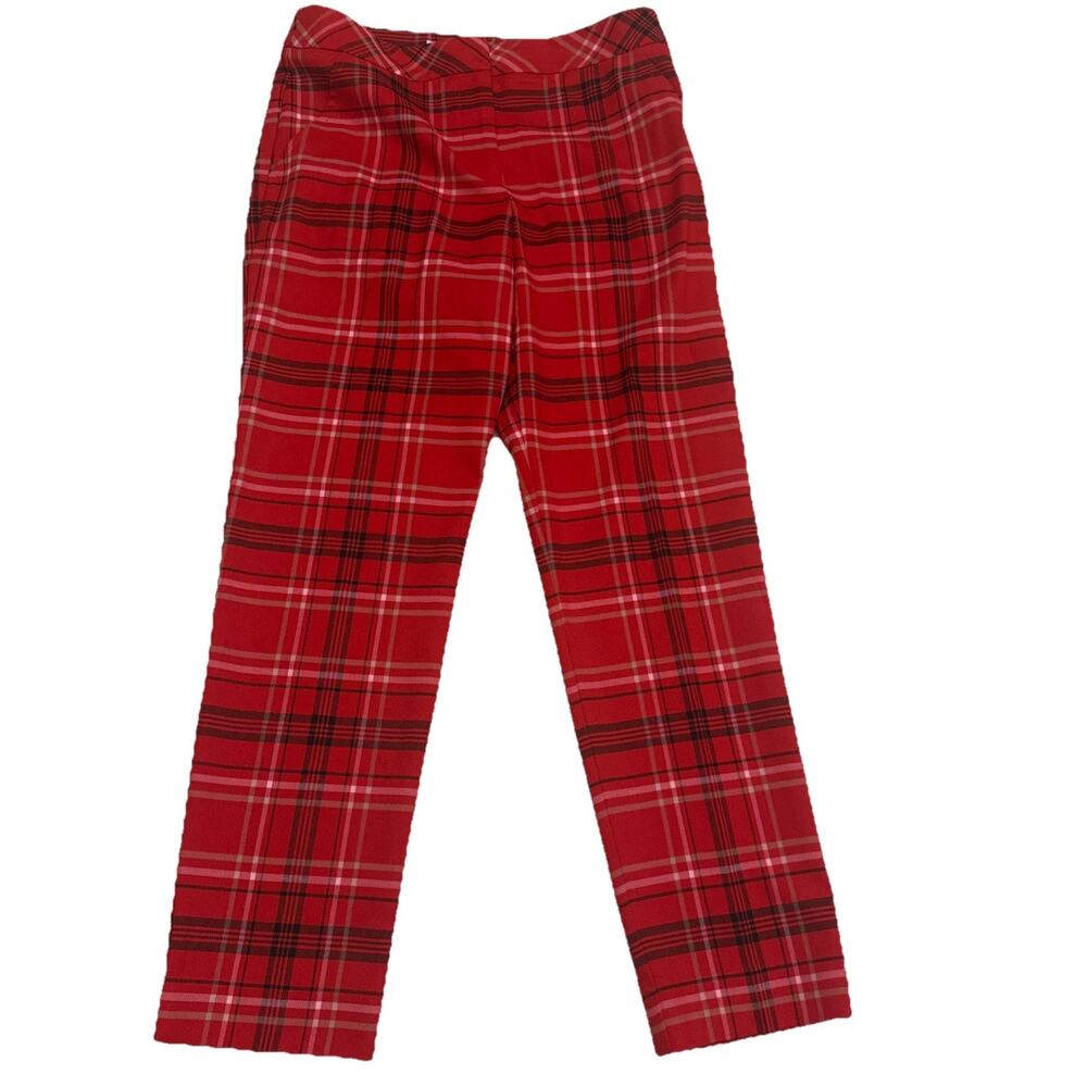 Trina Turk Moss 2 Plaid Pants Womens 4 Red Orange Koshijima Check Slim Crop $268